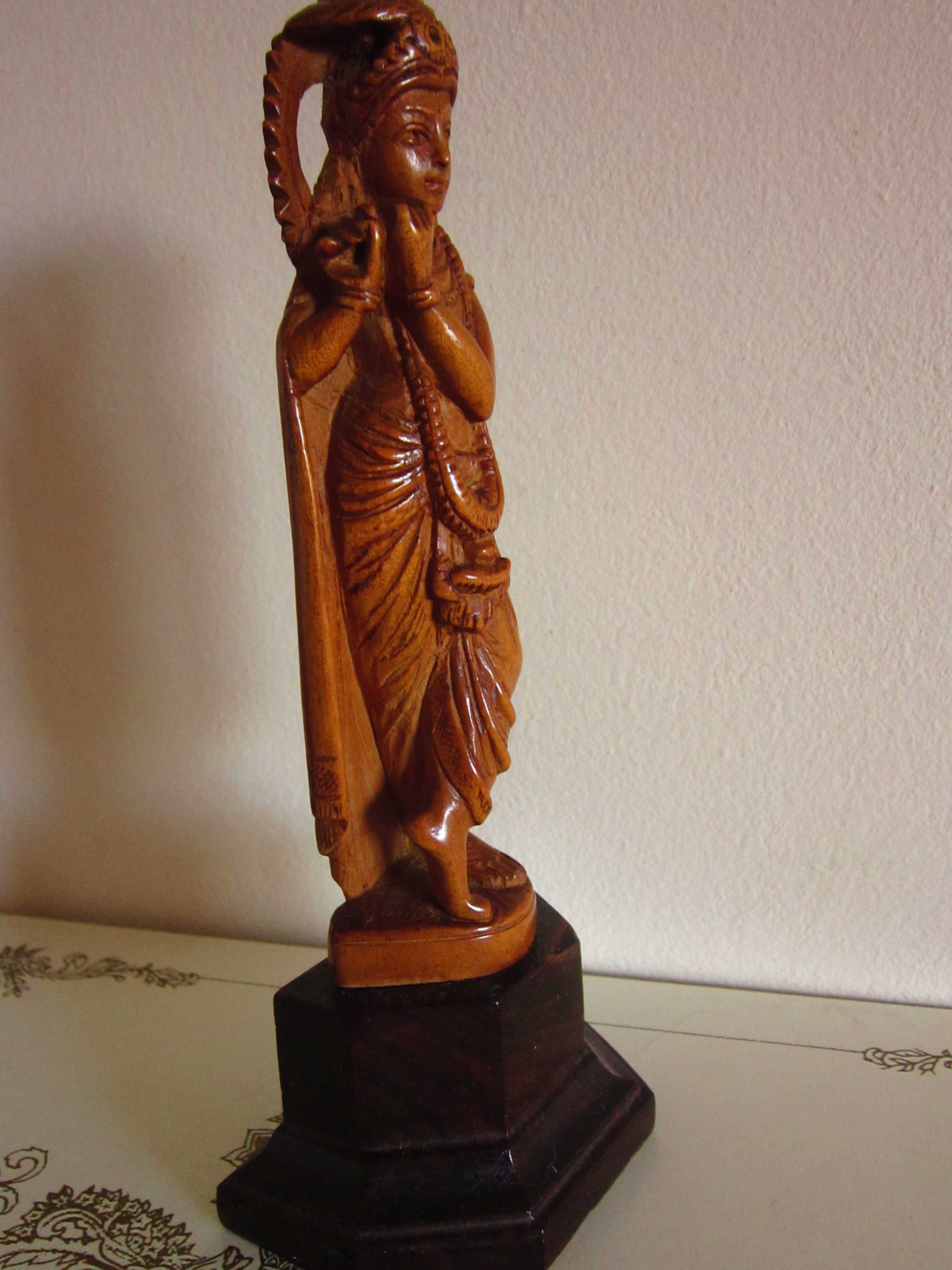 cadou rar Lord Krishna sculptura vintage lemn santal handmade India'60