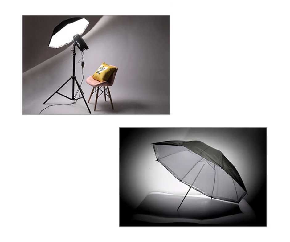 Чадър бял дифузен или сребрист отражателен чадър за фотография , 83см