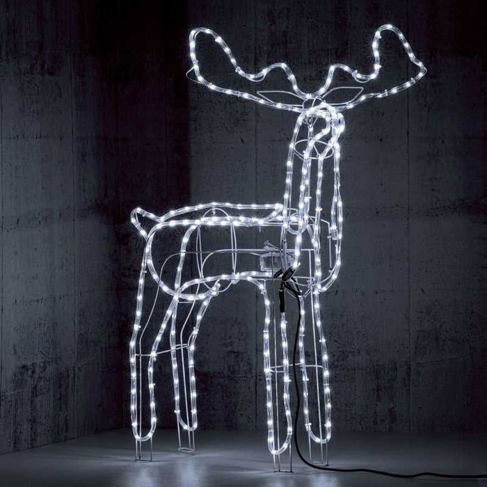 Светещ коледен елен 3D с автоматично мърдаща се глава 150см топло бял