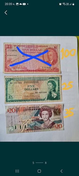 Рядки Банкноти-East Caribbean, Fiji &Malta