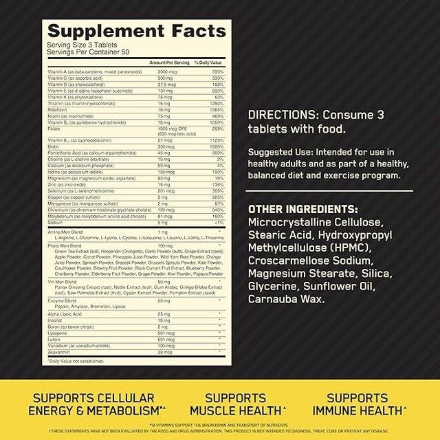 Optimum Nutrition Opti-Men, витамин C, цинк и витамины D, E, B12