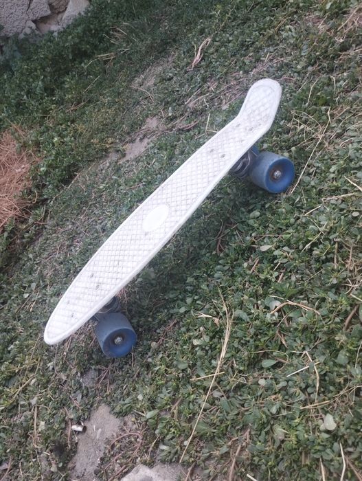 skate bord foarte bun  are roti albastre el este alb si tine 80kg