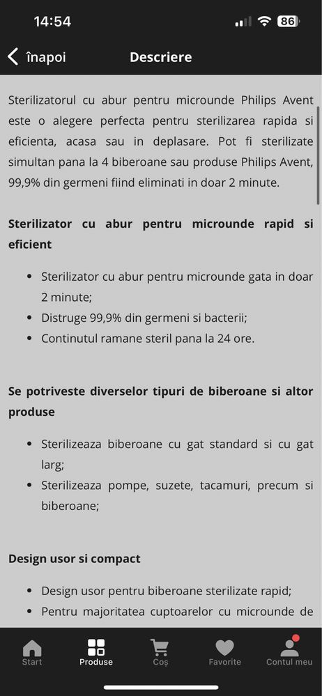 Sterilizator biberoane avent