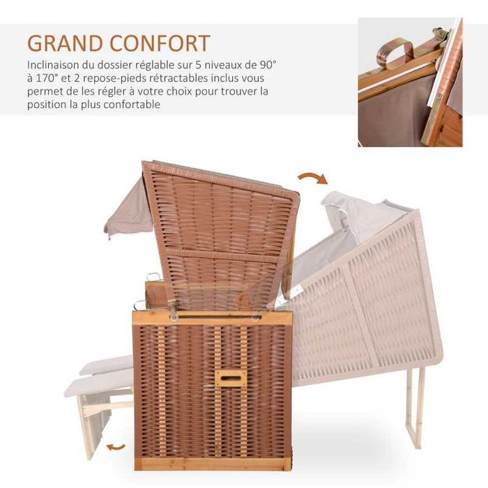 Шезлонг / легло с навес 2-местен плажен / градина лукс колекция