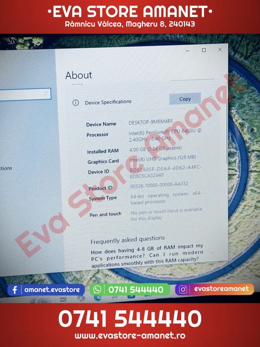 Laptop 15.6” LENOVO IdeaPad 3 Intel Gold 256GB SSD 4GB RAM