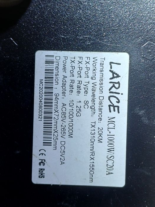 Media Convertor LARICE MCL-1000W/SC20A, Gigabit, WDM, singlemode, 20 K