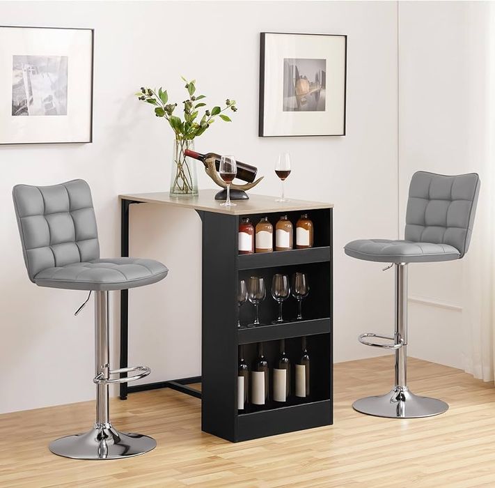 ПромоЦена!Луксозен кожен бар стол с регулируема височина и газов аморт