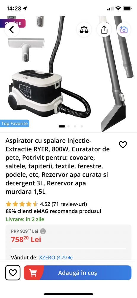 Aspirator cu spalare injectie-extractie Ryer 800 W