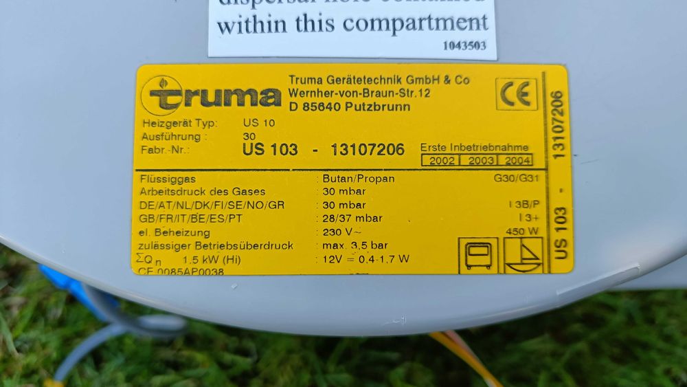 Boiler Truma, model B10 cu functionare pe gaz sau 220v