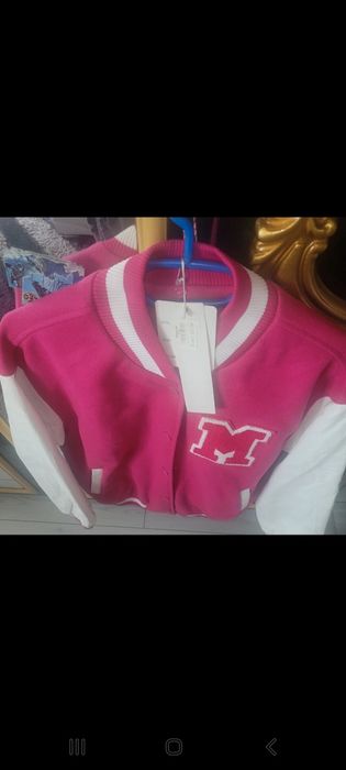 Geaca roz M piele și material