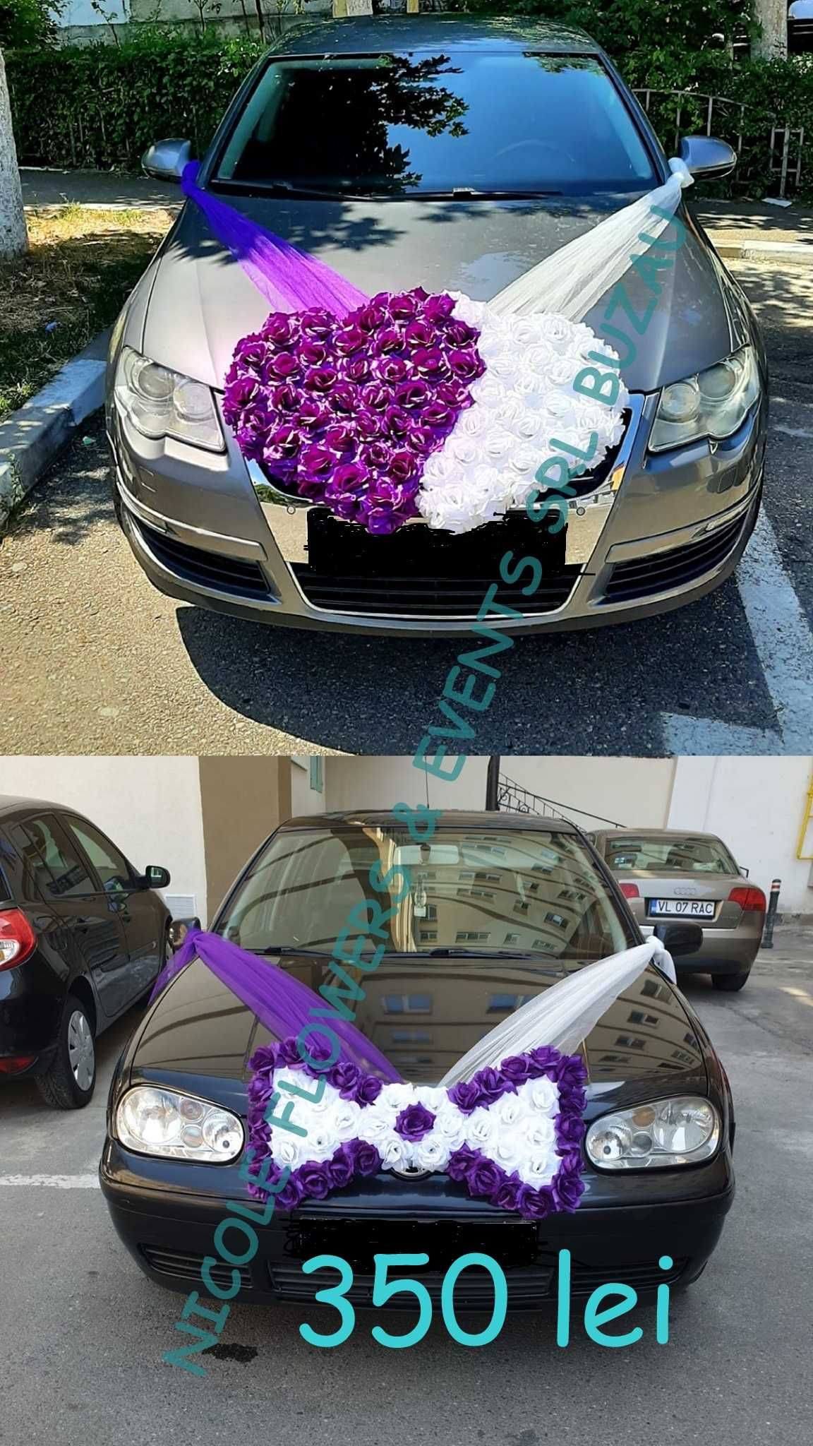 Ornamente/decoratiuni masini nunta  inimioara dubla si papion