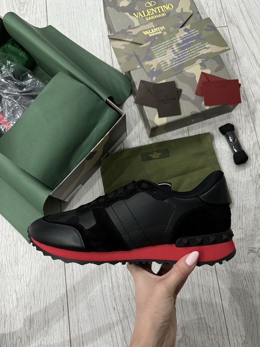 Valentino естествена кожа мъжки черни сникърси маратонки велур