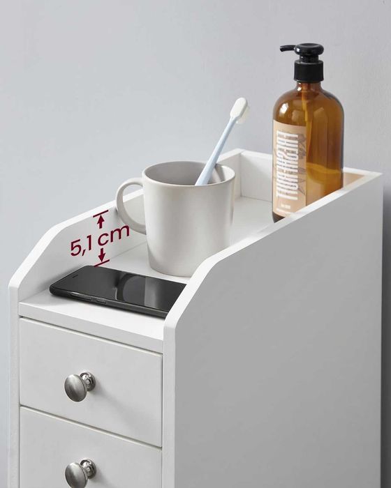 Шкаф за баня Тесен за тоалетна хартия Тоалетен с чекмеджета Стоящ Бял