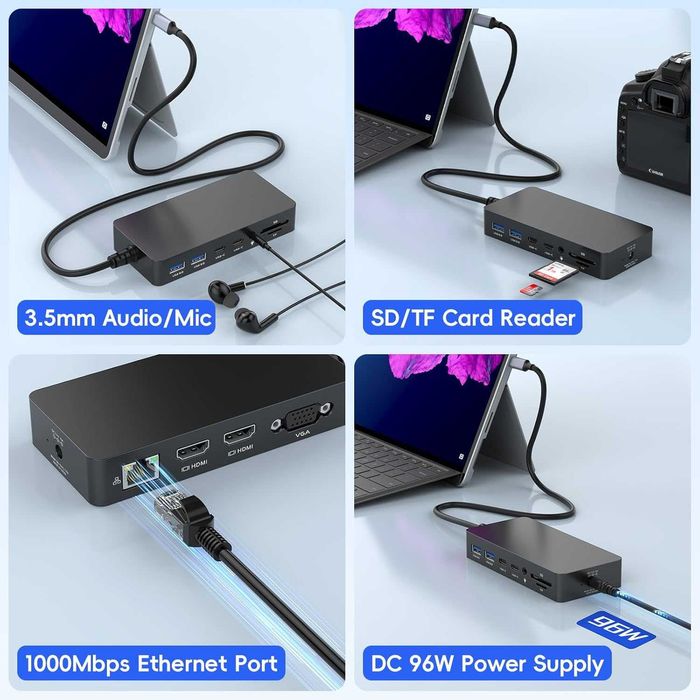 USB-C Докинг Станция 12-в-1 (за Surface, MacBook, Windows, Linux)