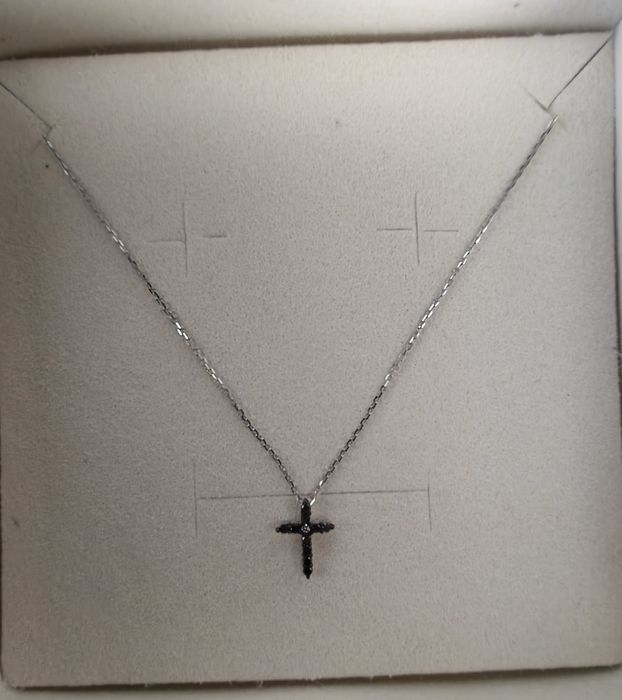 Lant aur alb Teilor 14k cu cruciulita diamante negre