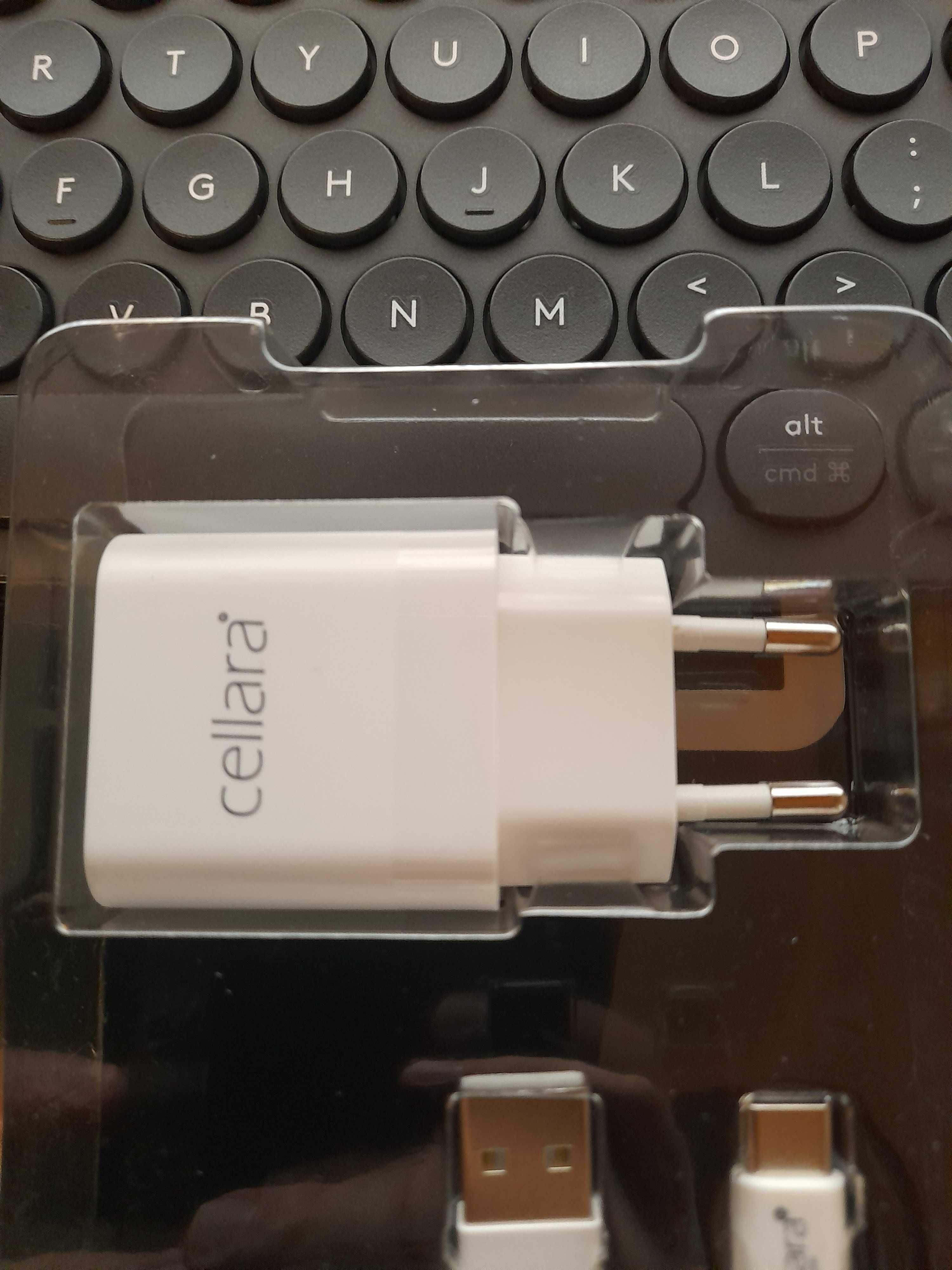Incarcator retea CELLARA USB A 2.4A cu cablu detasabil Type C - Alb