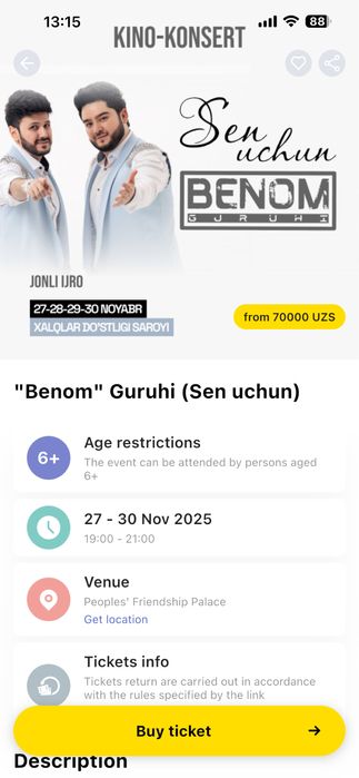 Benom konsertiga bilet