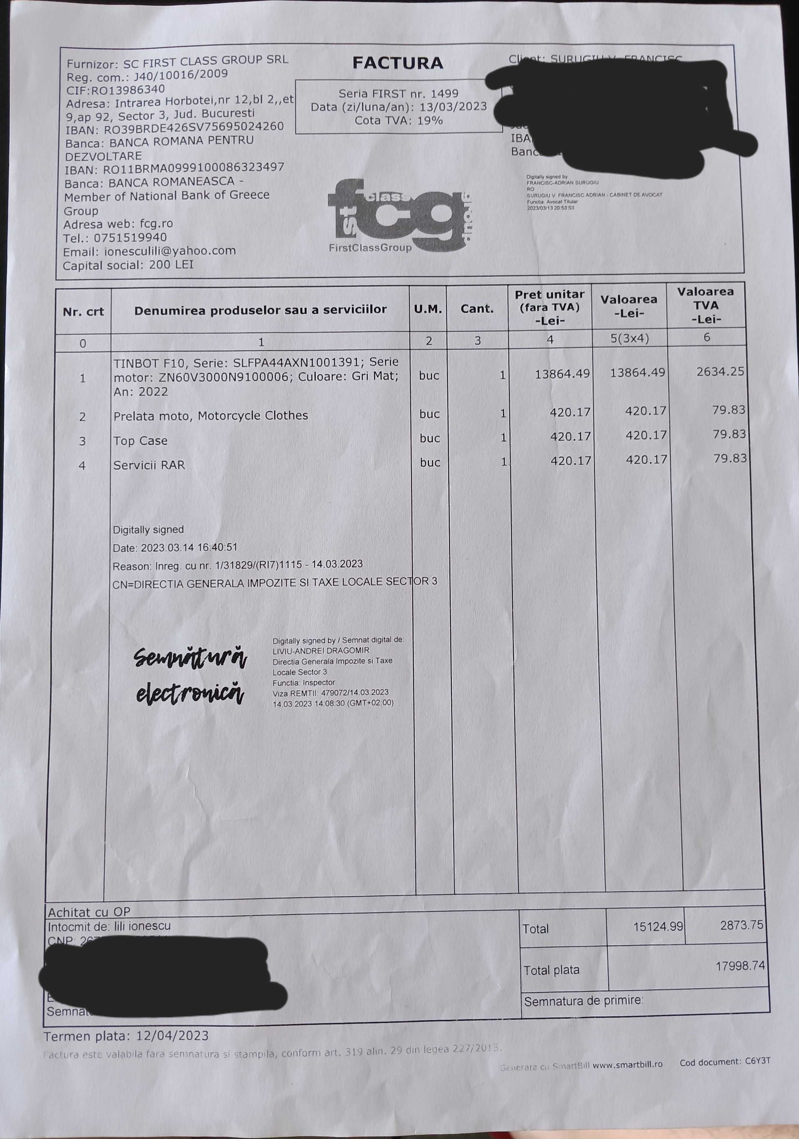 Tinbot  F10 electric inmatriculat