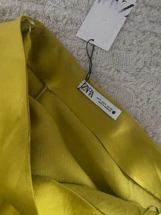 Zara rochie eleganta in/vascoza satinat one shoulder lime verde fistic