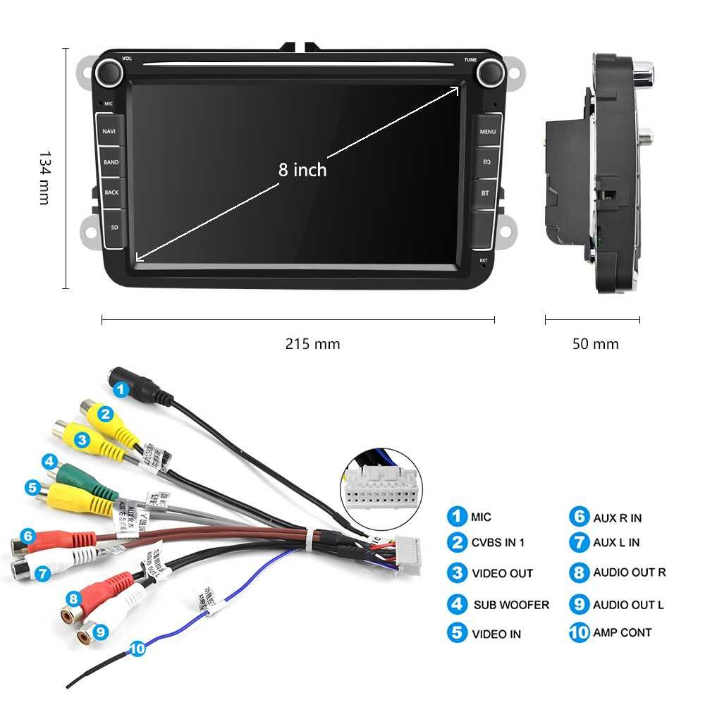 8"  VW Мултимедия плеър двоен дин volkswagen навигация Golf 5 6 Passat