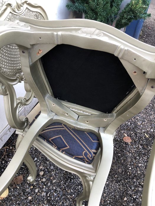 Pereche scaune vintage reconditionate gold aurii violet