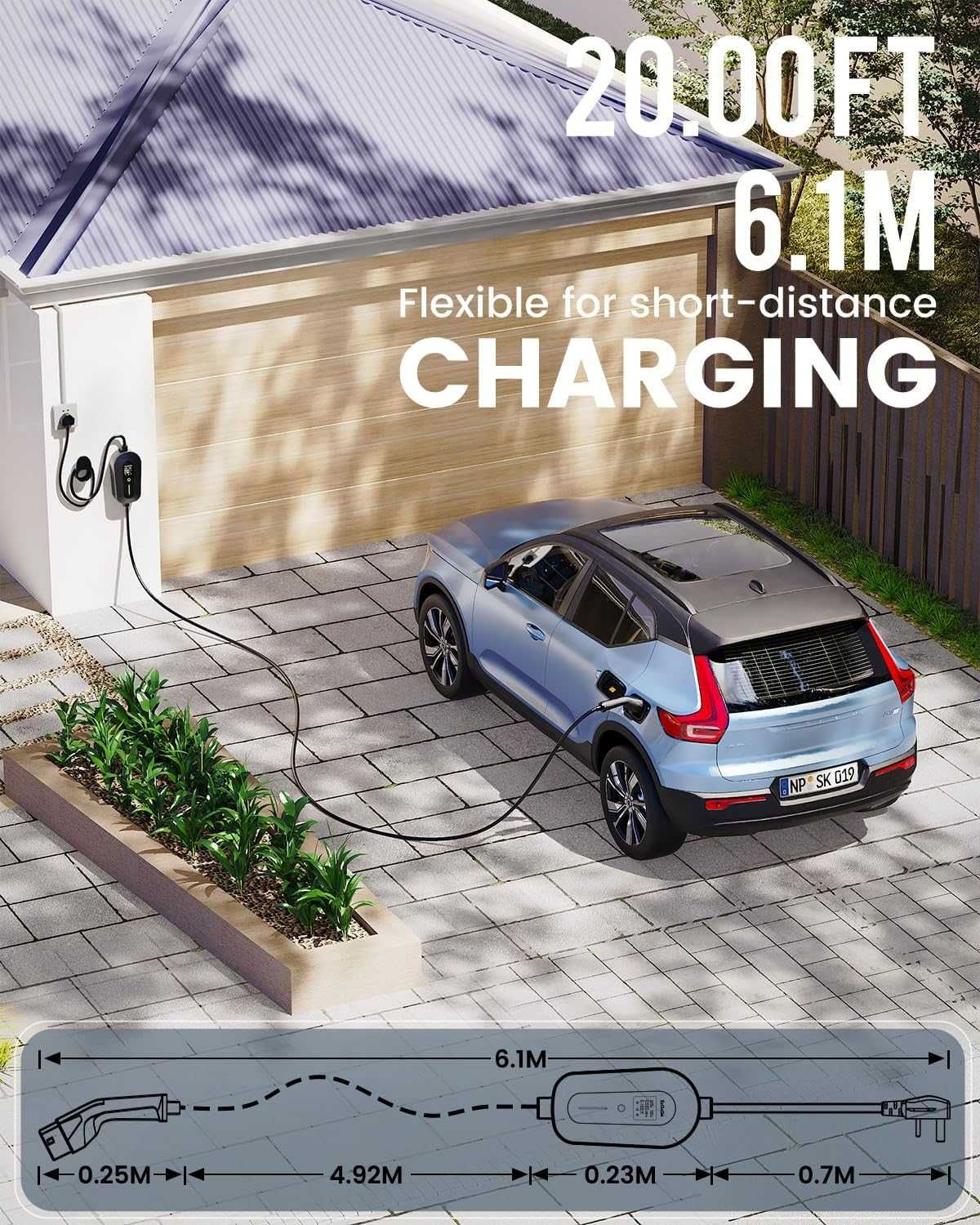 Зарядно устройство EzGoGo EV, Тип кабел 2 до 3-щифтов щепсел 6,1 м 3kW