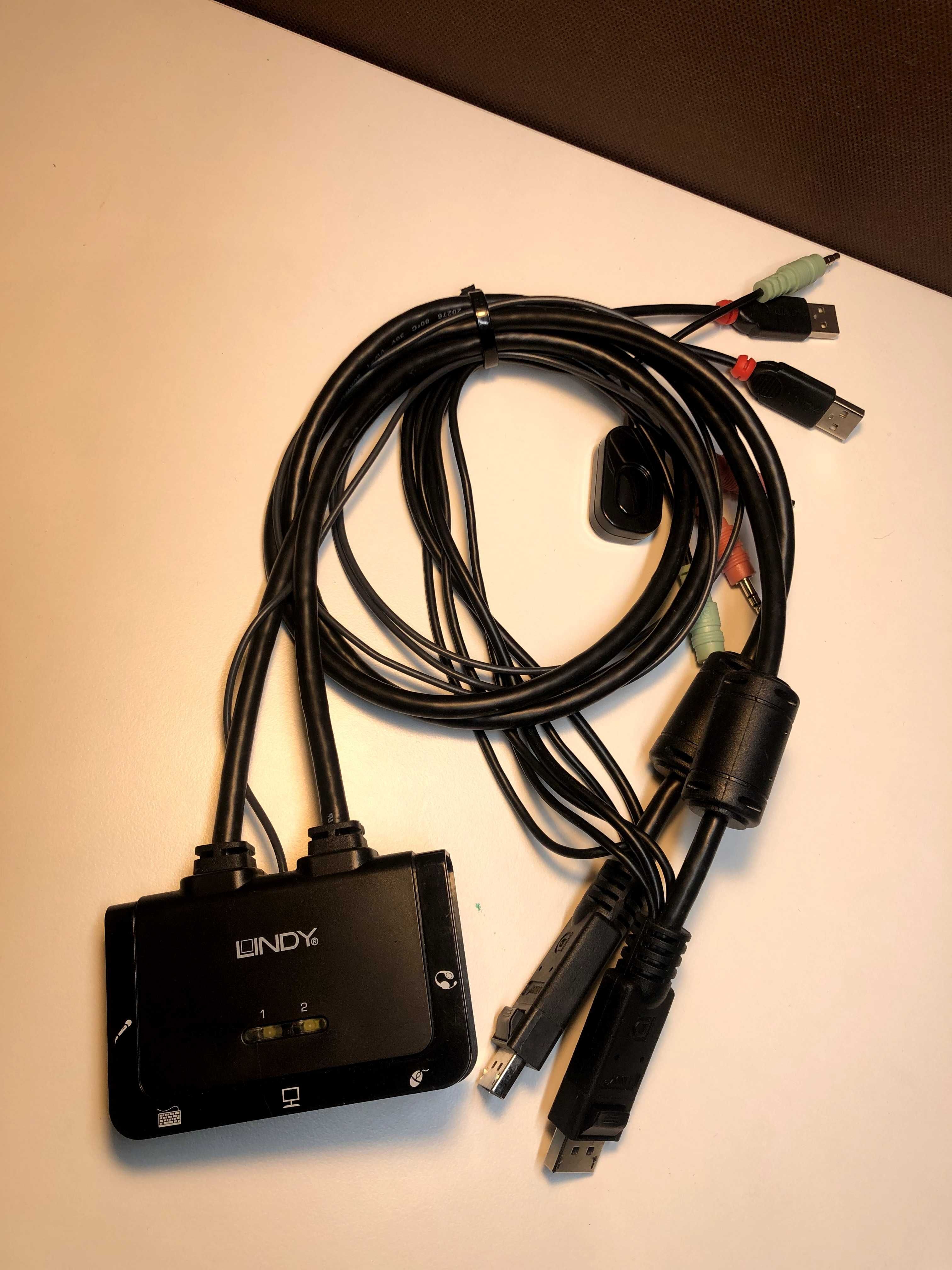 Comutator KVM LINDY, 2 porturi HDMI 2.0, USB 2.0, Negru