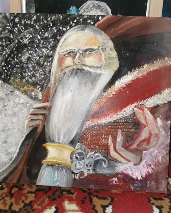 Pictura originala ulei pe lemn, Moș Nicolae gothic