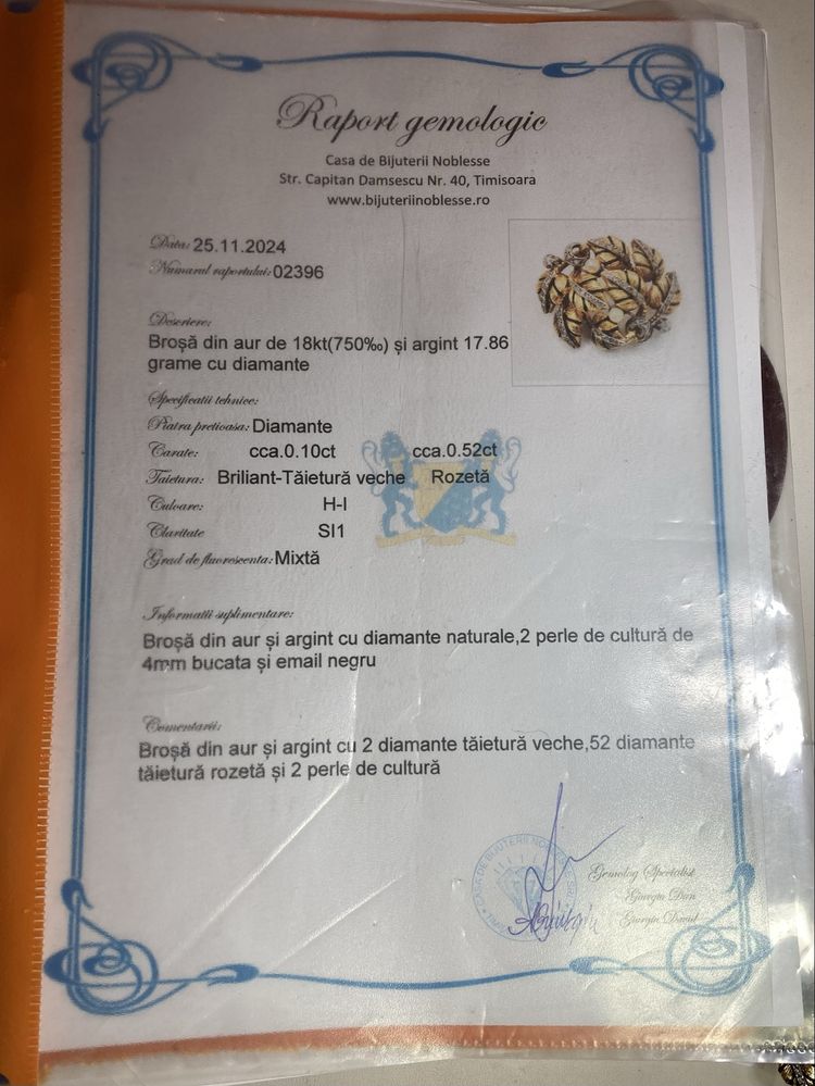 Brosa antica aur 18kt.ci diamante si perle