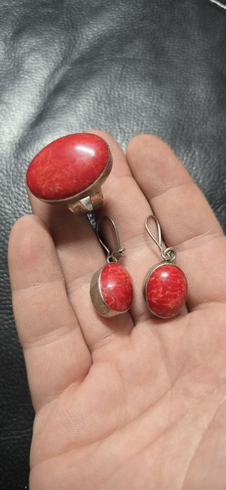 Set argint Jasper rosu