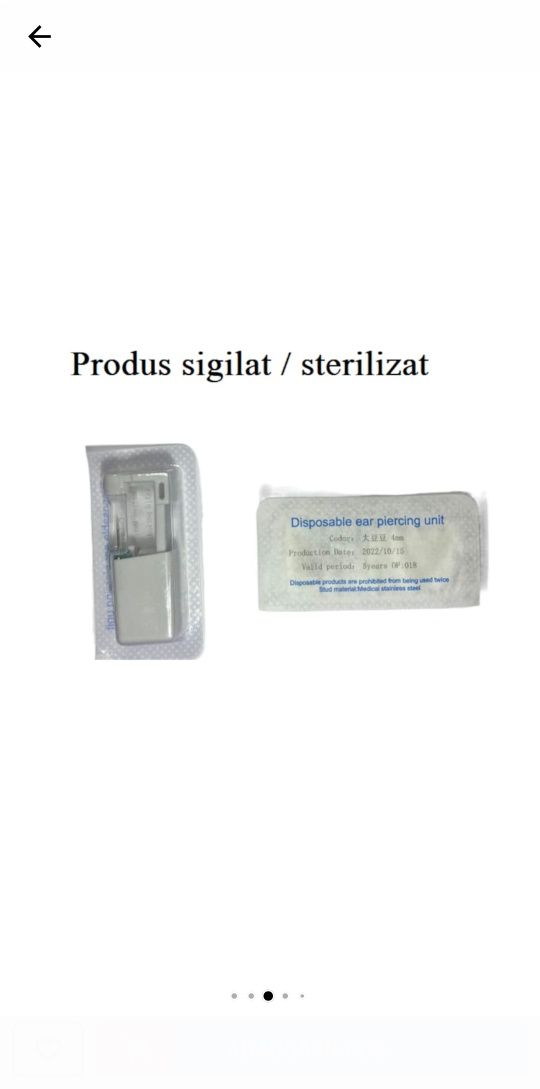 Dispozitiv pentru dat gauri in urechi cu cercel  medicinal