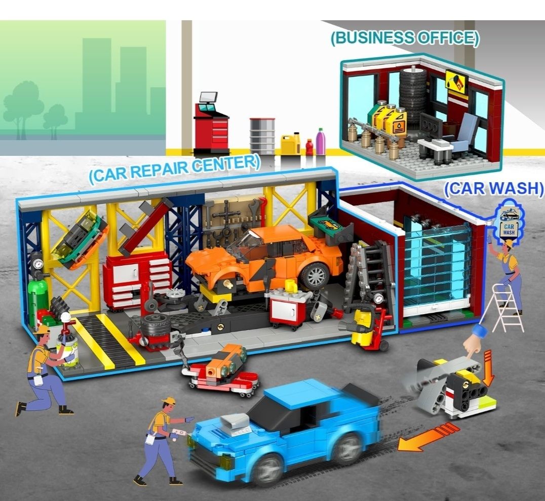 Детски конструктор 3 в 1 Hogokids гараж за коли lego