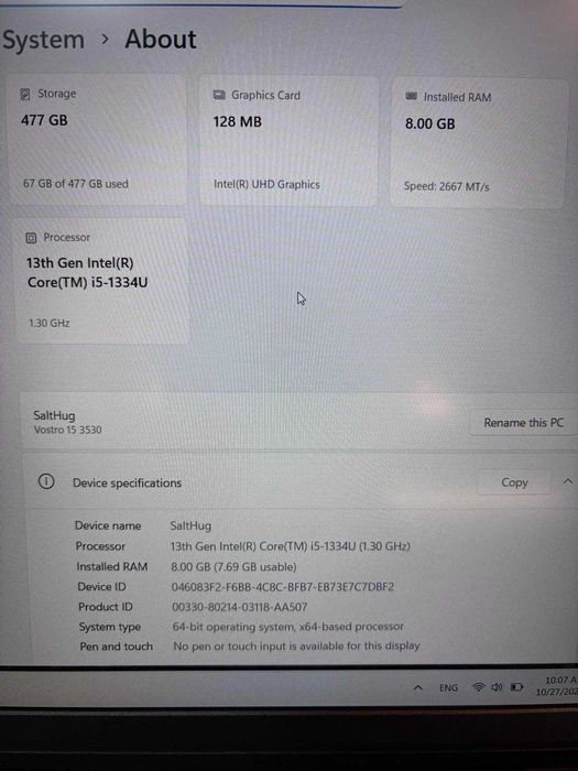 Лаптоп Dell Vostro 15 3530 / Intel Core i5-1334U Гаранция+Застраховка