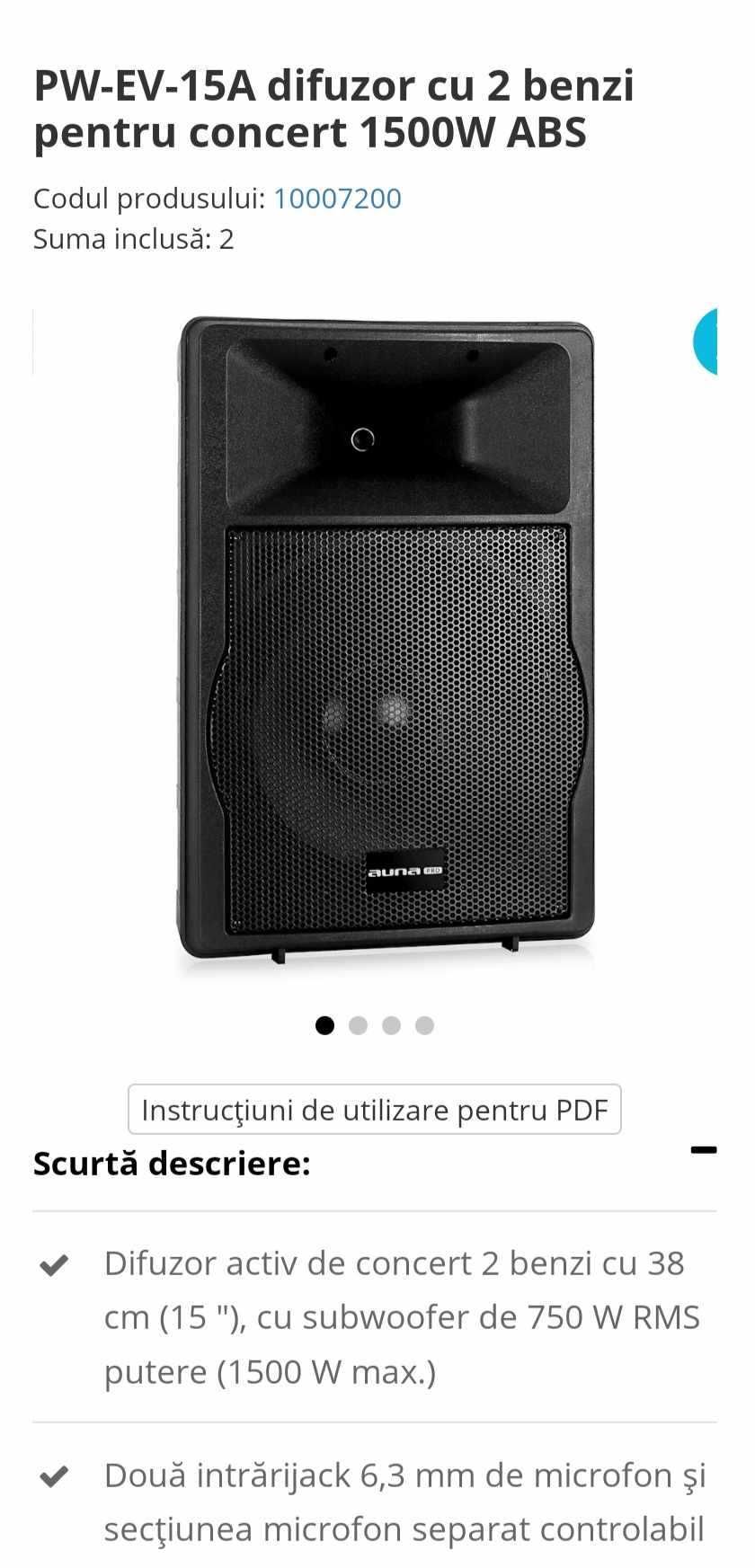 Vand Boxe active Auna Pro PW-EV-15A difuzor 2 benzi concert 1500W ABS