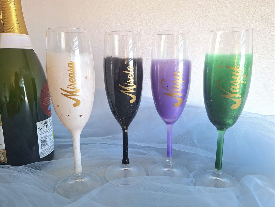 Set 4 pahare nunta din rasina epoxy