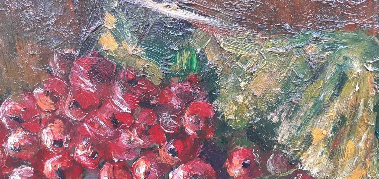 Tablou vechi - coacaze rosii - semnat Octav Bancila