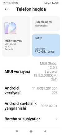 redmi not 8 telefoni sotiladi