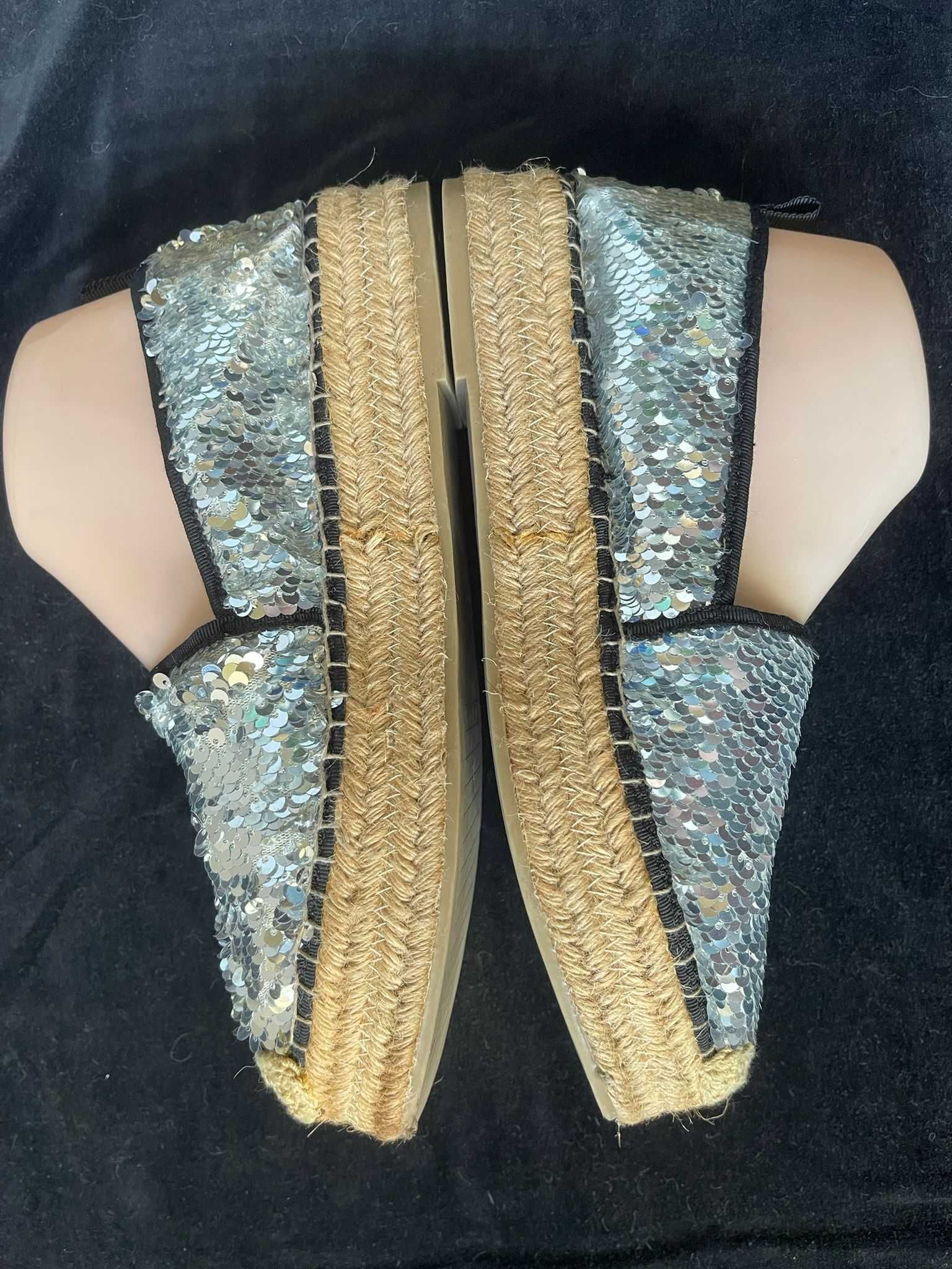 Espadrile paiete argintii talpa sfoara si cauciuc ZARA