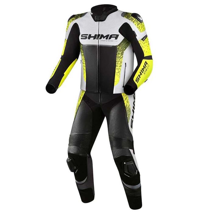 Кожен мото панталон SHIMA STR 2.0 WHITE/FLUO ,всички протектори