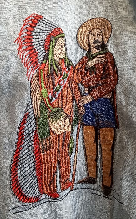 WAMPUM cămașă vintage brodată motive Amer-Indieni, 3XL