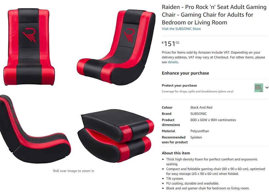 Гейминг люлеещ се стол Pro Rock’n seat, сгъваем, нов, деца и възрастни