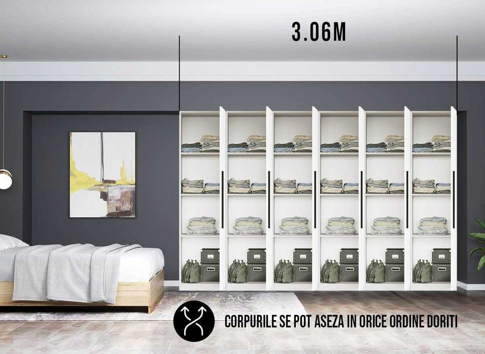 Dressing 3.06m / Dulap Dormitor Timea - Transport Gratuit in 4-10 zile