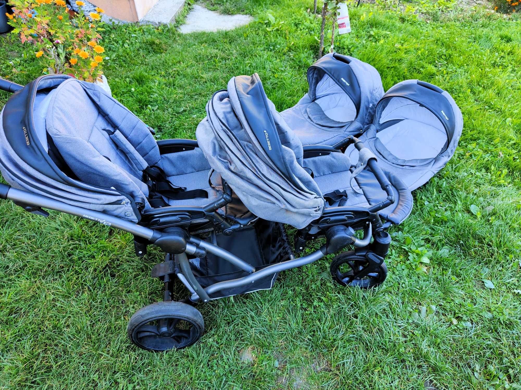 Carucior 2in1 pentru gemeni Bebetto 42 PRO Ultra-pliabil Ca nou!