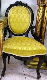 scaun din lemn, panza galbena - perioada interbelica