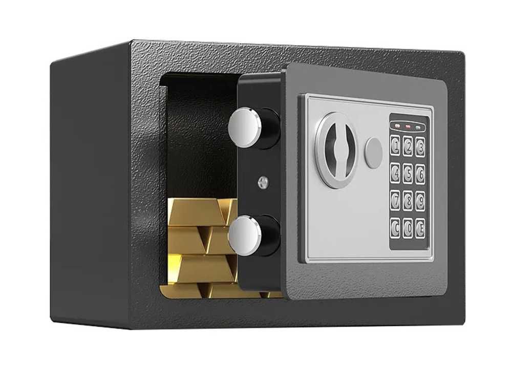 Seif electronic cu cod digital si 2 chei de urgenta din otel 23x17cm