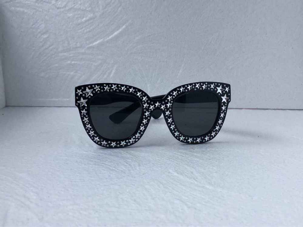 Gucci Дамски слънчеви очила котка с камъни черни GU 0118