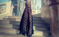 Бална официална дълга черна рокля , тюл със дантела дизайнерска Дубай