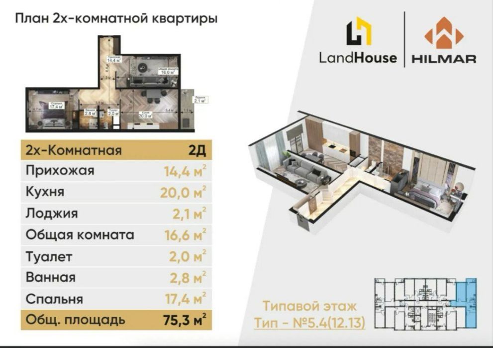 Продаётся срочно в ЖК Урикзар резидинт 75.3кв