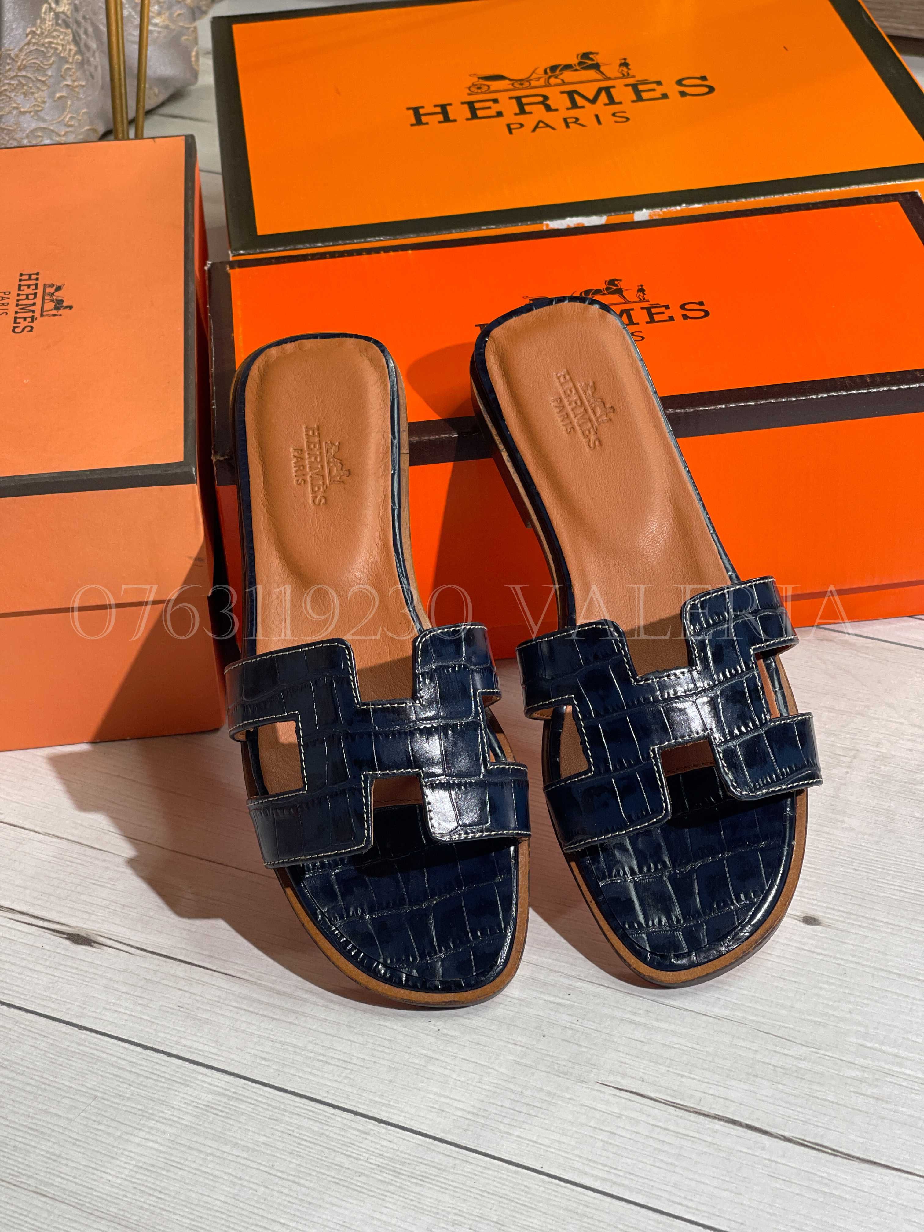Papuci/Slapi Piele Naturala 3RM$ - rosii si navy