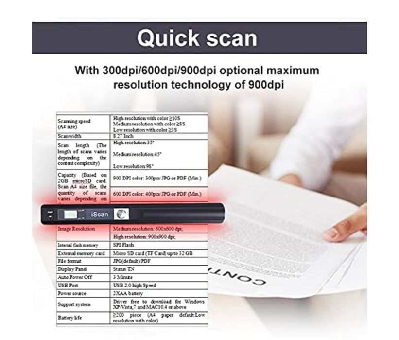 iScan scanner documente portabil 900dpi Jpg Pdf LCD reviste poze ziare